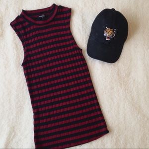 Red and Black Striped High-Neck Tank